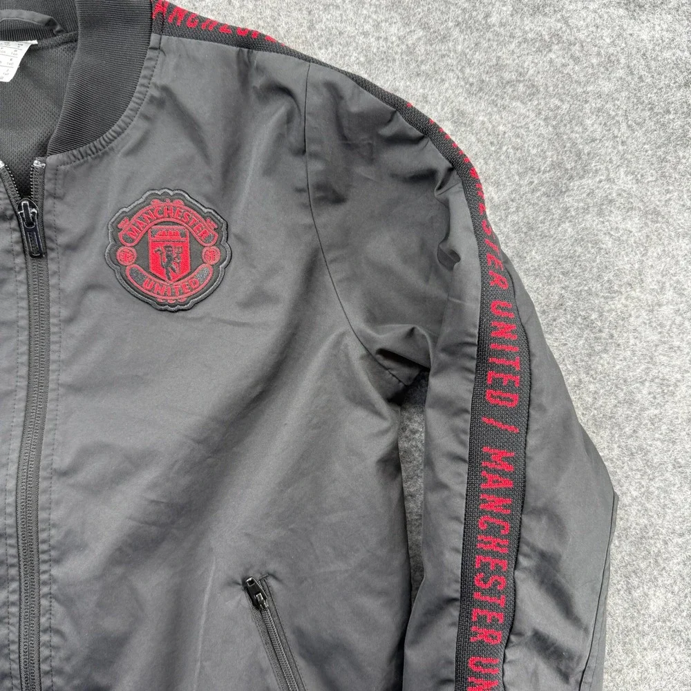 Adidas Manchester United Jacket Kids Size 9-10Y Black Red Zip Bomber Windbreaker